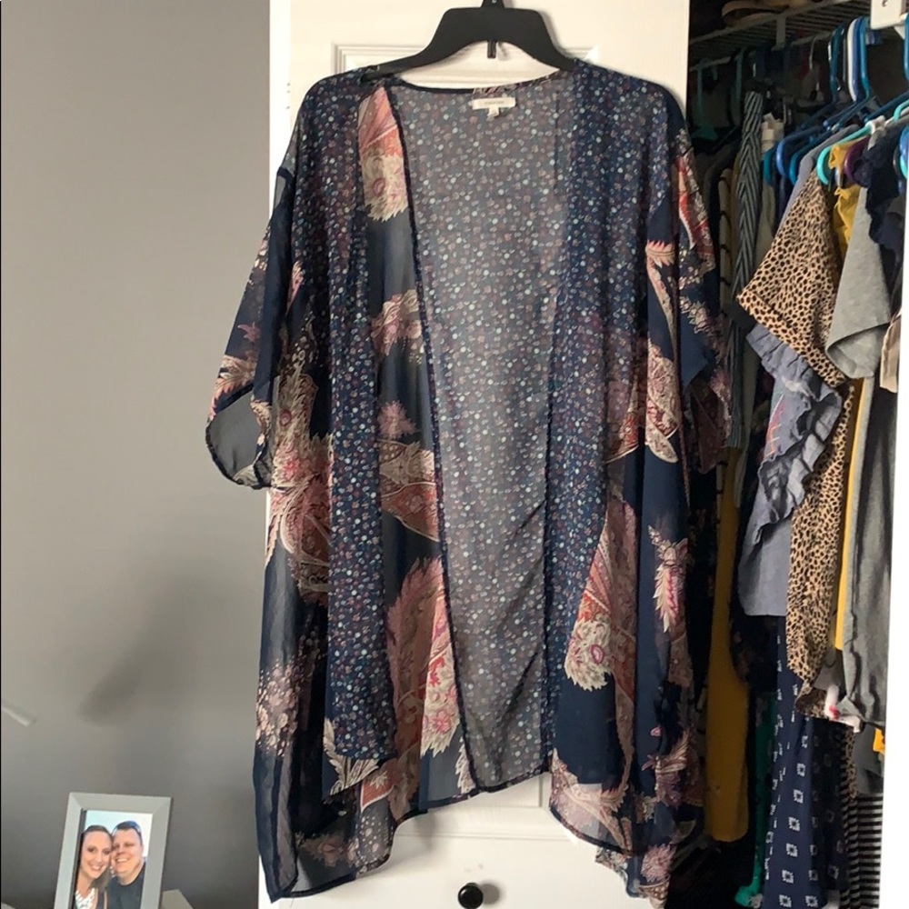 Navy blue floral and paisley kimono